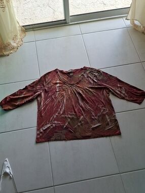 Jane Ashley Rust Red Patterned 3/4 Sleeve Top